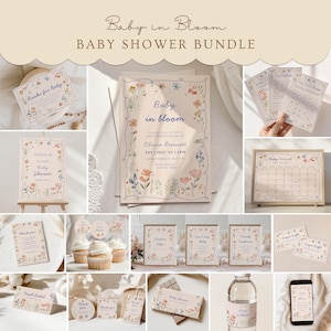 baby in bloom invitation bundle set pink wildflower butterfly baby shower invite girl floral spring garden party