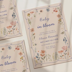 baby in bloom baby shower invite girl pink floral butterfly wildflower fairy garden printable template