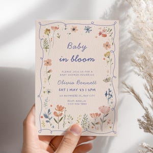 baby in bloom invitation pink wildflower butterfly baby shower invite girl floral spring garden party