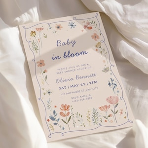 baby in bloom invitation pink wildflower butterfly baby shower invite girl floral spring garden party