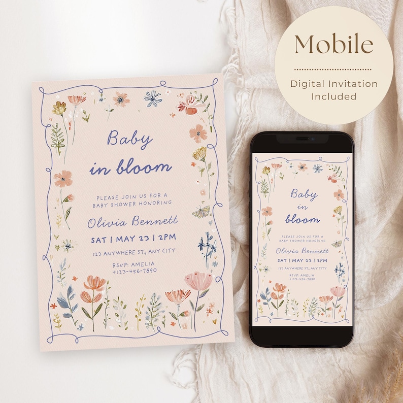 baby in bloom invite baby girl shower pink floral spring garden party butterfly baby sprinkle invitation with digital mobile evite