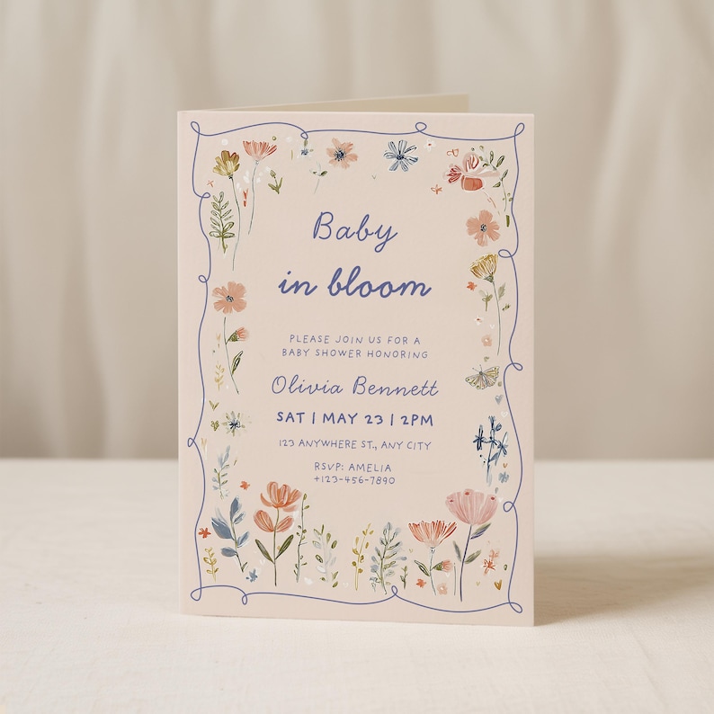 baby in bloom invite baby girl shower pink floral spring garden party butterfly baby sprinkle invitation