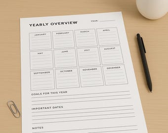 Jahresplaner 2026 – Minimaler Kalender zum Ausdrucken, A4 A5 Letter PDF