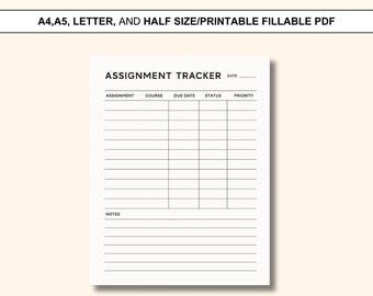 Afdrukbaar met Opdrachttracker: sjabloon huiswerk en inleverdatum, pdf-formaat A4, A5-formaat