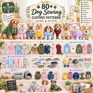 80+ Dog Sewing Pattern  | Dog Sweater, Coat, Pajamas Bandana Patterns | Pet Clothes Bed patern