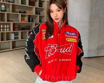 Veste de course Nascar Budweiser, blouson aviateur de course NASCAR F1, veste de course, veste oversize, style urbain, streetwear des années 90