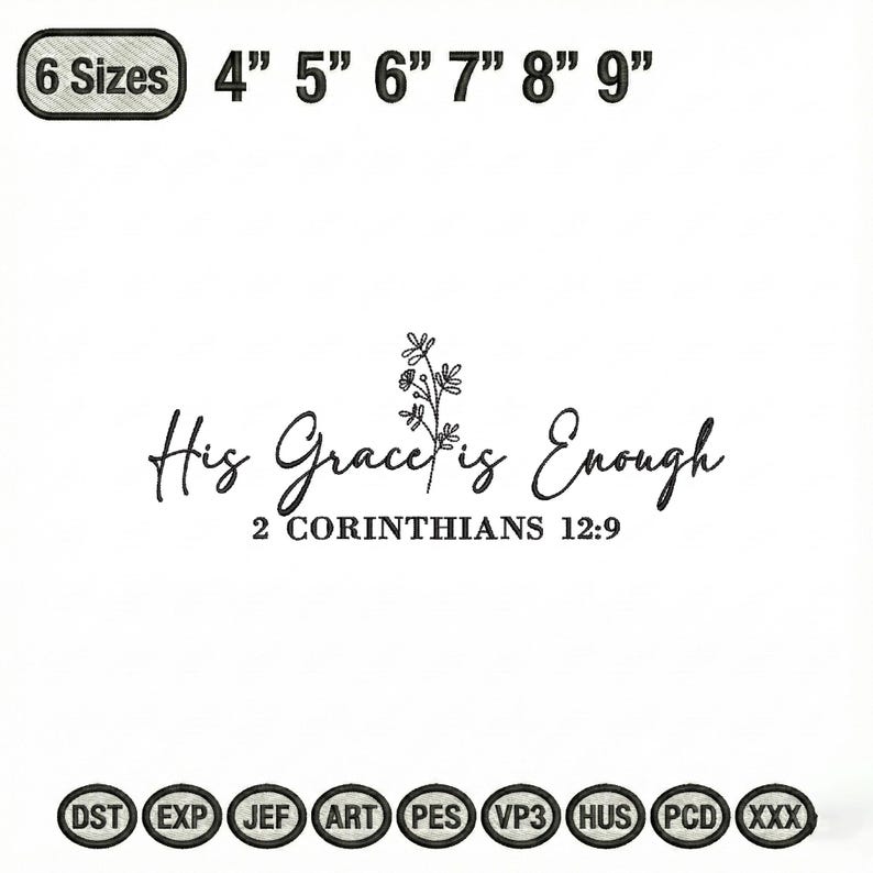 His Grace is Enough Embroidery Design, 2 Corinthians 12:9 Bible Verse ...