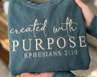Created With Purpose Embroidery Design, Ephesians 2:10 Bible Verse Machine Embroidery File, Christian Faith, Religious Quote, PES DST File