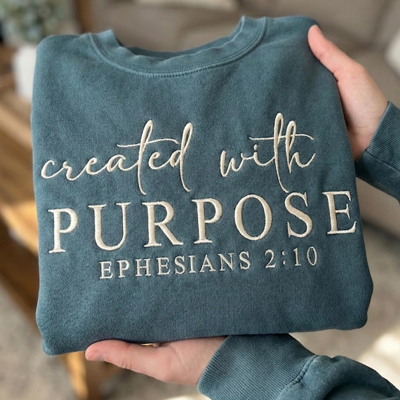 Created With Purpose Embroidery Design, Ephesians 2:10 Bible Verse Machine Embroidery File, Christian Faith, Religious Quote, PES DST File