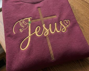 Christian Jesus Embroidery Design, Peace Dove Cross Machine Embroidery File, Religious PES DST File