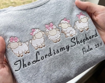 The Lord Is My Shepherd Embroidery Design, Psalm 23 1 Bible Verse Machine Embroidery File, Nursery Lamb PES DST