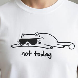 Funny Cat Embroidery Design, Not Today Cat Machine Embroidery File, Sarcastic Humor PES DST File image 1