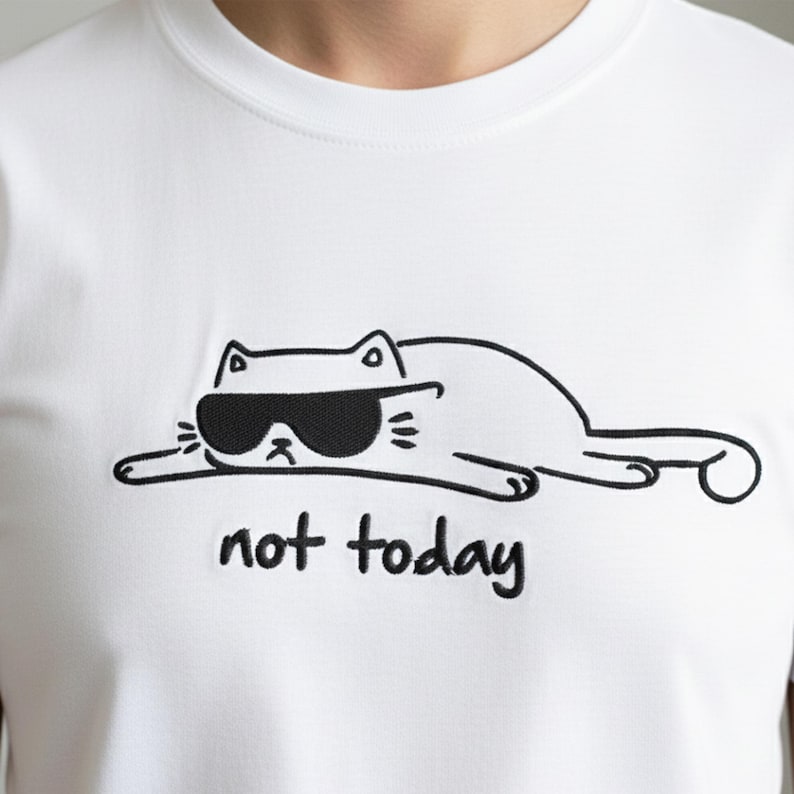 Funny Cat Embroidery Design, Not Today Cat Machine Embroidery File, Sarcastic Humor PES DST File image 1