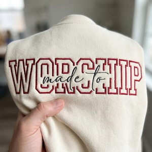 Made To Worship Embroidery Design, Varsity Bible Verse Machine Embroidery File, Christian Quote, Collegiate Style PES DST