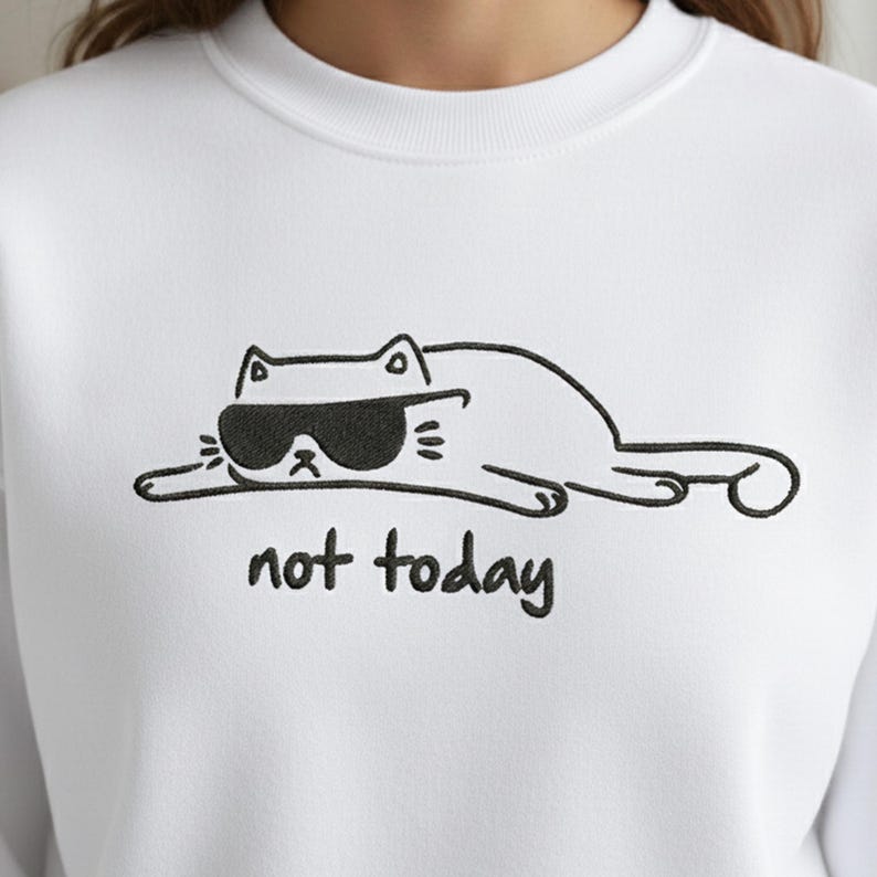 Funny Cat Embroidery Design, Not Today Cat Machine Embroidery File, Sarcastic Humor PES DST File image 4