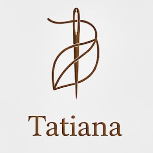 May include: A brown logo featuring a needle and thread forming a stylized leaf shape. Below the logo, the name "Tatiana" is written in a matching brown color. The design is set against a white background.