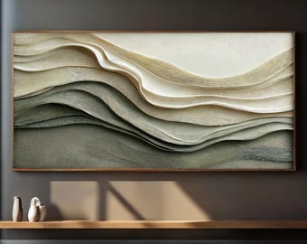 3D Thick Impasto Wave Mountain Oil Painting, Textured Abstract Flow Wall Decor, Large Minimalist Wabi Sabi Earth Tone Wall Art