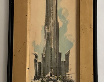 Vintage Modern Art Print RCA Building New York City Newhouse 30" x 14"