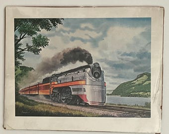 1940's Railroad Art The Milwaukee Road Train Print by Fogg Vintage 14" x 11"