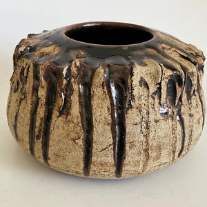 Signed Studio Art Pottery Vase Vintage 10.5″ Brown Drip Glaze Mid Century Modern