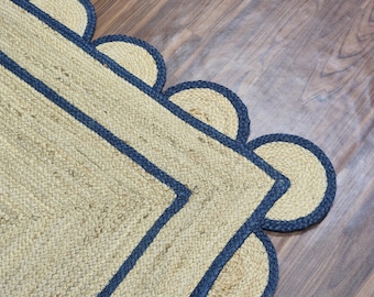 Jakobsmuschel-Läufer, Teppich mit gewellter Kante, Juteteppich, Juteteppich, Natürlicher Juteteppich, Kelimteppich