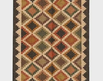 Handwoven Wool Jute Kilim Rug, Wool Jute Rug, Kilim Jute Rug, Flatweave Rug, Bohemian Rug, Indian Dhurrie Rug, Navajo Kilim Rug, Custom Rug