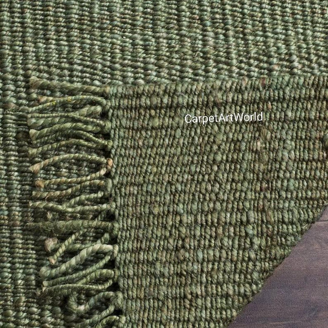 Solid Dark Green Handmade Hemp Rug Carpet Hallway Decor Hemp Jute ...