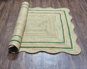 Handwoven Jute Scalloped Rug: Custom Boho Area Rug