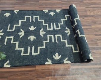 Handwoven Black withoffwhite Runner Rug Vintage Décor Rug Hallway Kilim Runner Custom Size Rug Bohemian Rug Bedroom Rug Living Room Rug 8x10