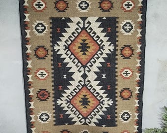 Handwoven Wool Jute Kilim Rug, Wool Jute Rug, Kilim Jute Rug, Flatweave Rug, Bohemian Rug, Indian Dhurrie Rug, Navajo Kilim Rug, Custom Rug