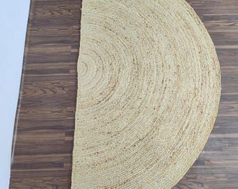Tappeto a mezzaluna in juta tessuto a mano – Tappeto boho in fibra naturale con bordo smerlato, zerbino a semicerchio in juta fatto a mano per ingressi boho