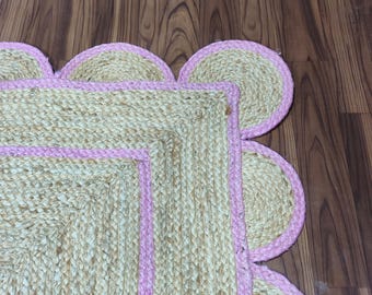 Handwoven Jute Rug,Textured Jute Rug, Scalloped Jute Rug, Scallop Area Rug, Bohemian Rug, Boho Decor Rug, Eco Friendly Rug, Custom Rug