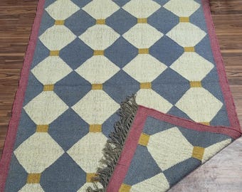 Traditional Handwoven, Kilim Rug, Wool and Jute Rug Handmade, Kilim Dhurrie Rug, Indian jute Area rug 8x10,Vintage Kilim Rug