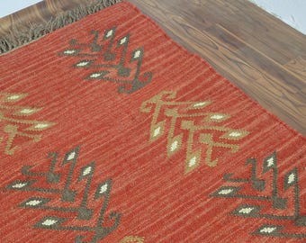 Roter Wollteppich, Kelim Teppich, Handgewebter Wollteppich, Kelimteppich, Kelimteppich, Flachgewebe Teppich, Boho Teppich, Roter Juteteppich
