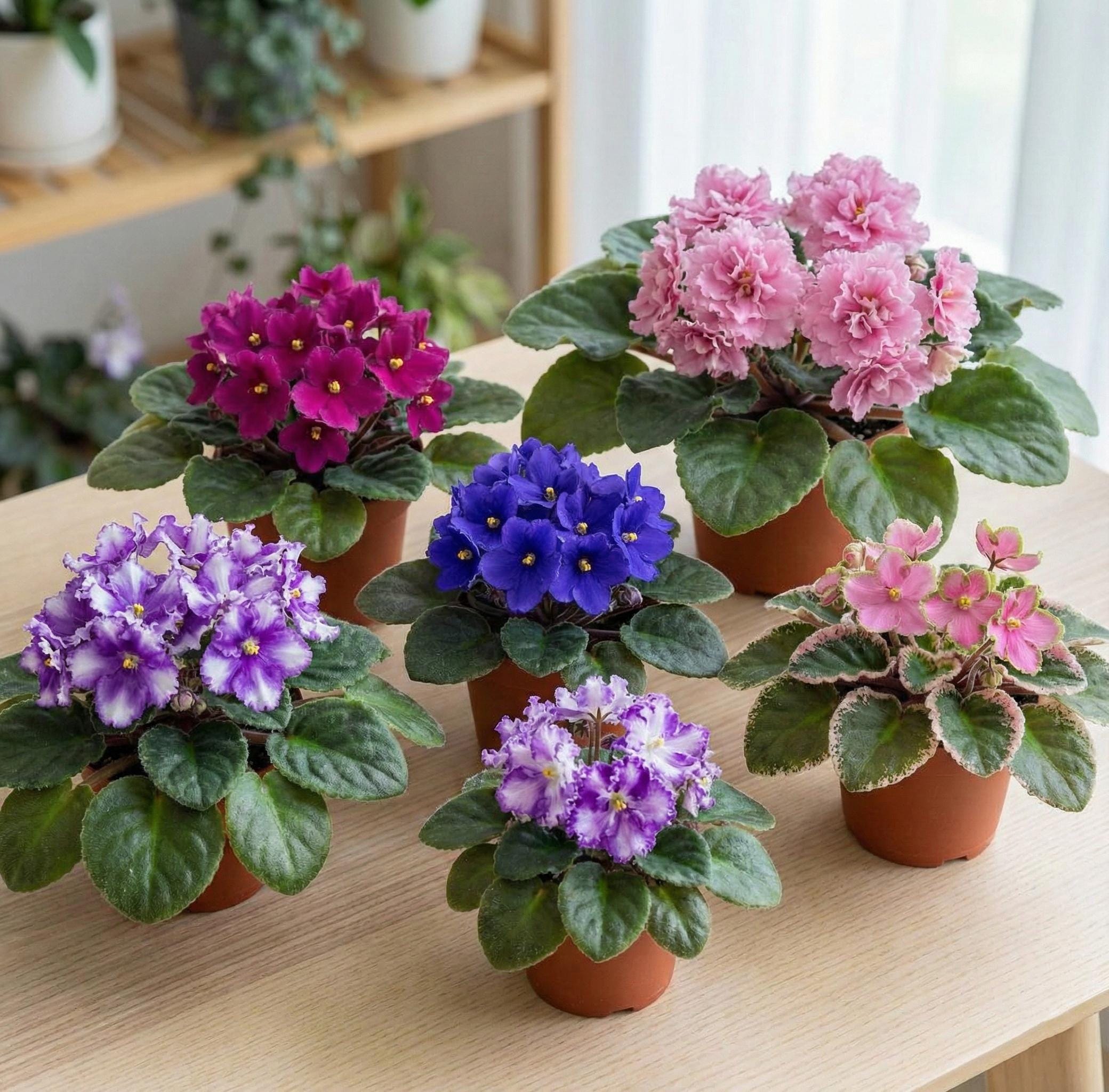 Fleurs Artificielles Saintpaulia - Comme Neuves - Décoration Intérieure - Vert Et Violet