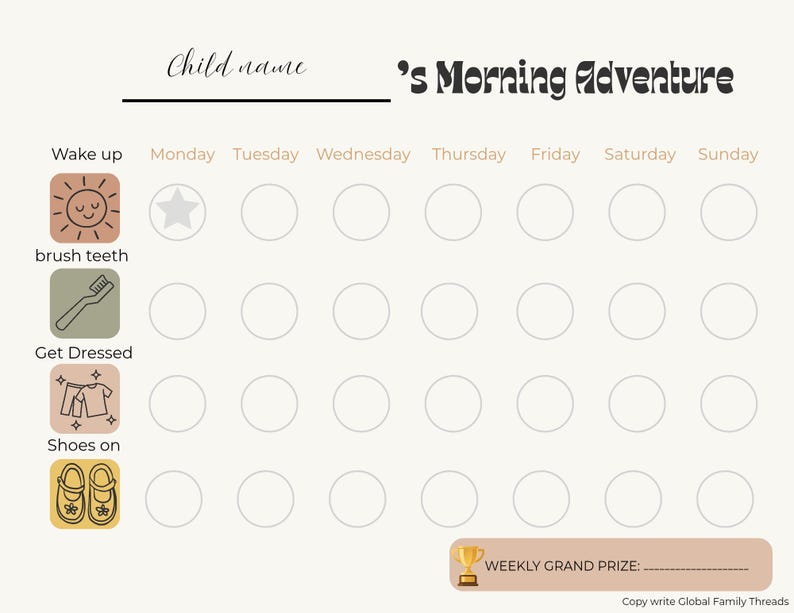 Editable Morning Routine Chart for Kids - ADHD Friendly Visual Schedule ...