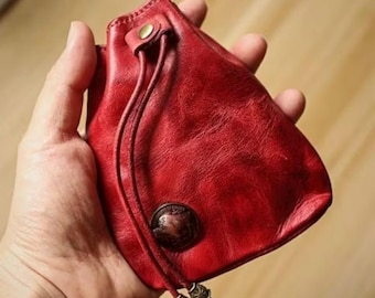 Leather Coin Purse, Handmade Squeeze Pouch