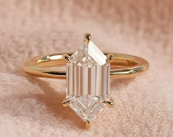 2 CT Dutch Marquise Moissanite Engagement Ring with Hidden Halo, Unique Hexagon Bridal Jewelry, 14k Gold Hexagon Solitaire, Ring for her.