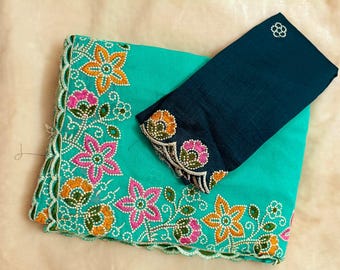 Sari de georgette para bodas, festivales y fiestas.
