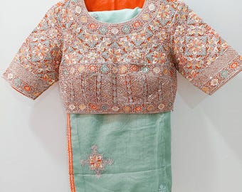 Fancy Silk Saree, Floral Border, Unstitched Blouse