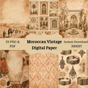 Moroccan Vintage Digital Paper, Sepia Terracotta Junk Journal Pages (Digital Download)