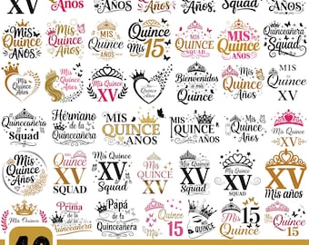 Mis Quince Svg Bundle, Mis Quince Squad Svg, Quinceañera SVG Png for Cricut, Birthday Family Svg, 15th Birthday Clipart, Latina Birthday Svg