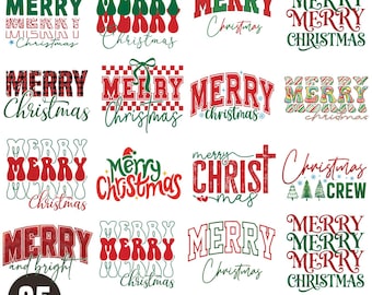 Merry Christmas Text Svg Bundle, Christmas Quote Svg, Holiday Lettering Svg Designs, Cricut Silhouette Cut Files,  Instant Download