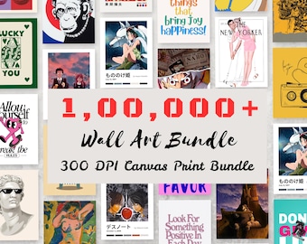 Bundel met meer dan 100.000 muurdecoraties, printbare muurdecoraties, digitale kunstprints, Canva printbundel van 300 dpi, decoratie voor een galerijmuur, direct te downloaden voor thuis