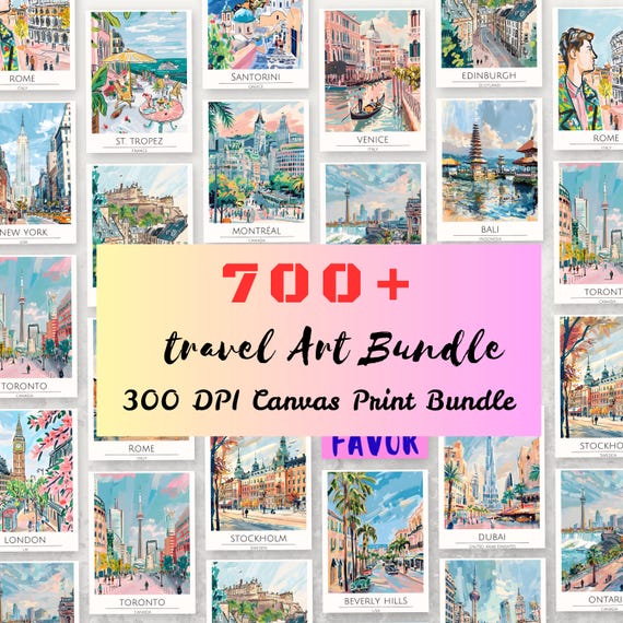 700+ Travel Art Bundle PNG Digital Download, Printable City Wall Art 300DPI, World Travel Poster Set, Wanderlust Canvas Print Mega Bundle