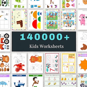 14000+ Kinder Arbeitsblätter, Alphabet, Zahlen, Tiere (druckbare PDF)c