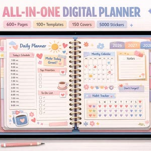All-in-One Digital Planner 2026-2028 | 600+ Pages, 100+ Templates, 5000+ Stickers | Daily Weekly Monthly Planner PDF