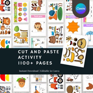 Más de 1100 hojas de trabajo para cortar y pegar, paquete de actividades con tijeras, imprimibles de motricidad fina y editables en Canva.