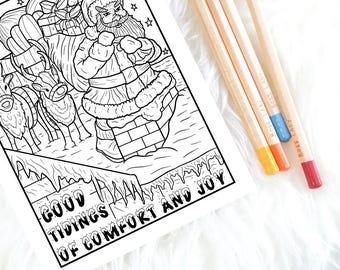 Vintage Santa Coloring Pages | Christmas Coloring Pack | Holiday Printable Art
