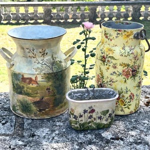 Set di vasi da fiori, fioriere in metallo stile francese, vasi in metallo, decorazioni in stile country francese